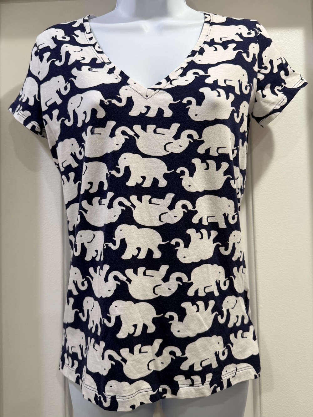 Lilly Pulitzer Eliza Tusk In Sun Navy & White Top Size Small Elephant 🐘